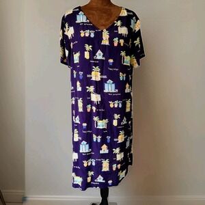 Talbots Dress Cottagecore Beach Size 14 Petite Graphic Print 90s Summer Casual